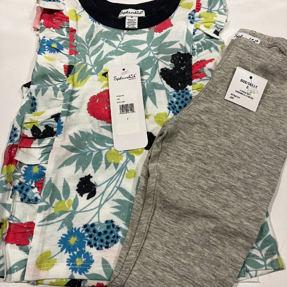 Adorable Matching Splendid Girls Kids Set Top + Bottom Jade Floral New